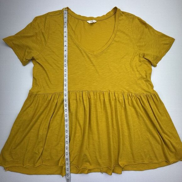 Terra & Sky Yellow Top Size 2X V-Neck Flowy Fit Flare Stretch Blouse Peasant - Picture 8 of 8
